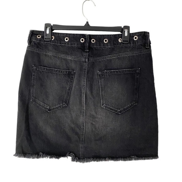 All Saints Lila Black Denim Grommet Frayed Hem Mini Skirt size 10 - Picture 2 of 5
